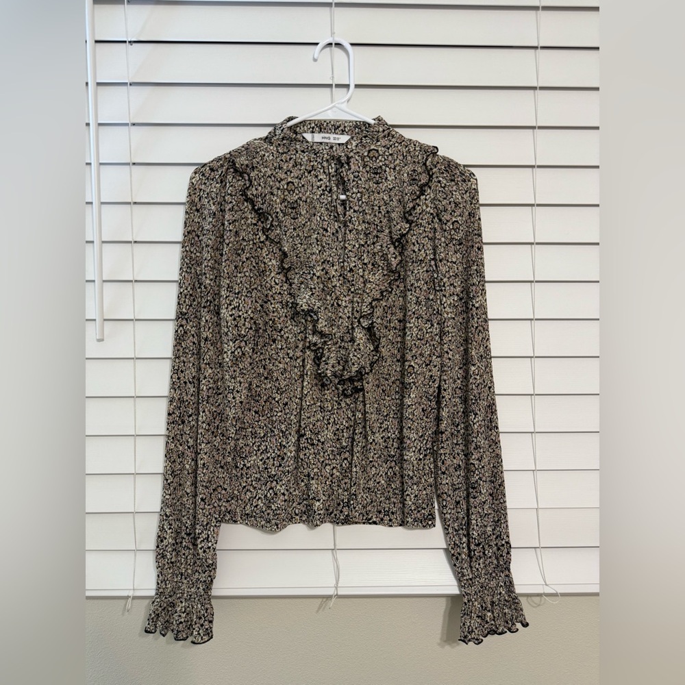 Mango Long Sleeve Floral Ruffle Blouse